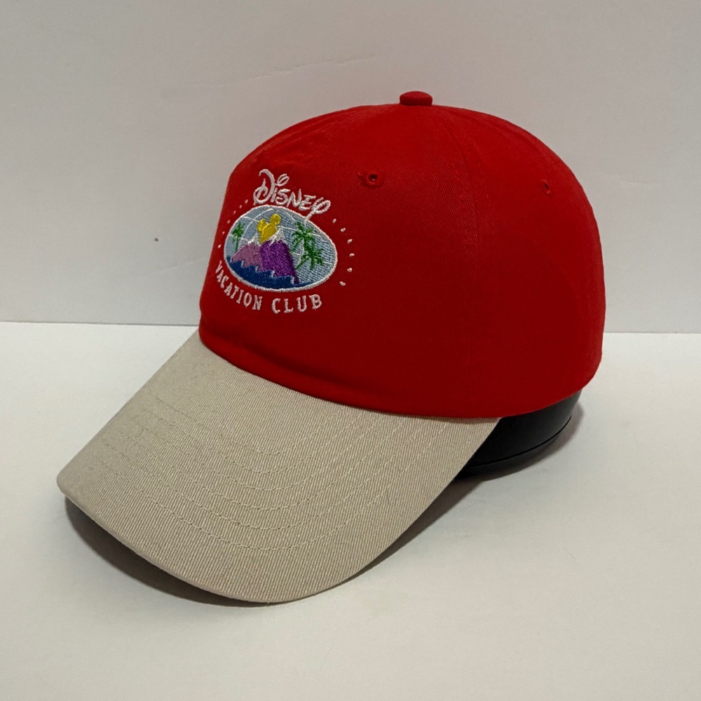 Disney Vacation Club Member Hat Red Khaki Two Tone Embroidered Adjustable Cap